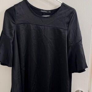 Boohoo Black Short Ruffle Sleeve Tunic Top